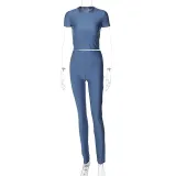 Round neck short sleeved T-shirt, slim fit, hip lifting pants, two-piece sports set