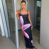 Printed Sexy Open Back Slim Fit Slim Strap Dress
