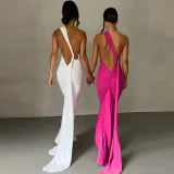 Sexy Backless Pleated Slim Fit Solid Sleeveless Dress