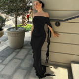 Fashionable and personalized one shoulder pleated solid color slim fitting dress