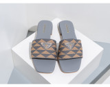 Embroidered triangular logo casual low heel checkered slippers