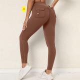 Honey Peach Hip Work Suit Tight Pocket Yoga Pants Women's High Waist Elastic Hip Lifting Button Quick Drying Running Fitness Pants
