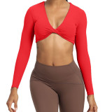 Nude yoga long sleeved women's fitness suit, sports yoga long sleeved T-shirt, sports fitness top