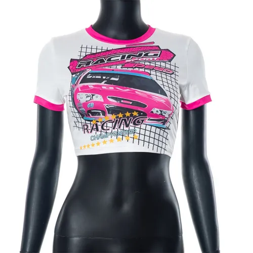Fashion Street Tight Contrast Printing Versatile T-shirt Top