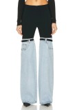 Design sense patchwork jeans with high waist, straight tube, wide legs, high-end personalized and unique pants
