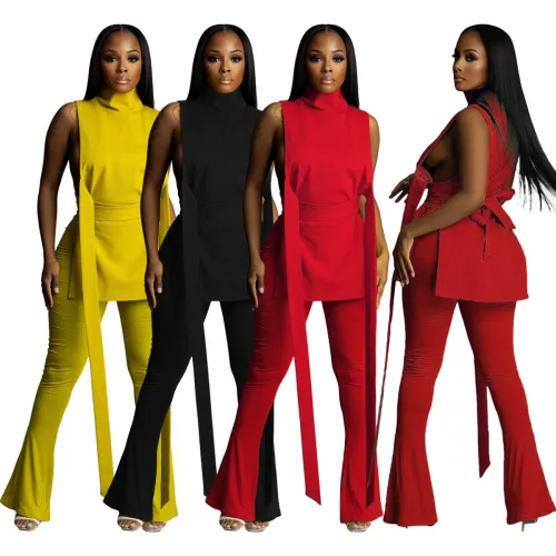 Fashion Sexy Women's Sleeveless Strap Flare Hem Two Piece Set