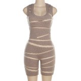 Sexy Mesh Spliced Knitted Solid High Waist Tight Casual jumpsuit