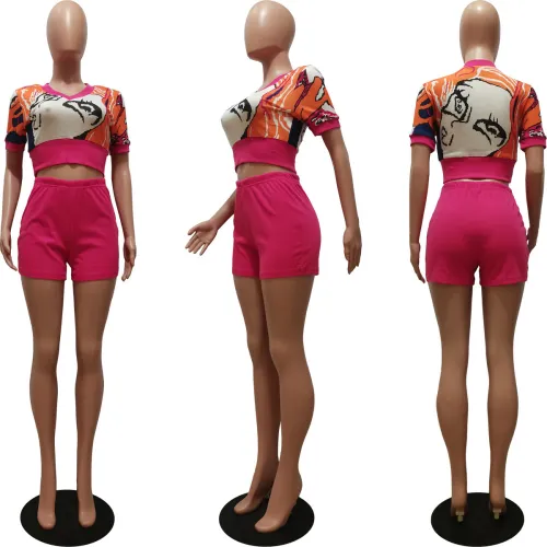 Printed collar slim fitting sports casual set