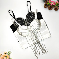 Diamond chain tassel suspender small vest breathable solid color mesh bra for women detachable shoulder strap