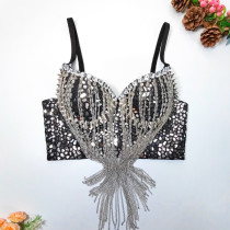 Rock and roll style sequin tassel suspender with steel ring corset short sexy spicy girl nightclub bra stage vest