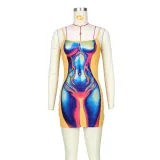 Body print suspender contrast sexy dress miniskirt