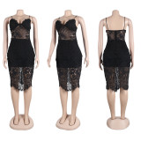 Sexy Sleeveless Perspective Slim Fit Lace Spliced Strap Dress