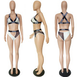 Solid sexy split letter bikini swimsuit two-piece set