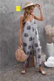 Women's suspenders, straps, printed jumpsuit, jumpsuit pants
