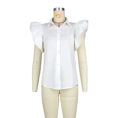 Solid color lotus leaf sleeve flower petal sleeve commuting shirt top