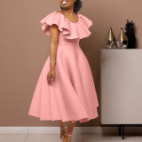 Fashionable temperament, ruffled hem, large skirt, banquet dress, dress