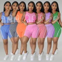 Women's sports vest set casual positioning printing two-piece set