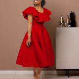 Fashionable temperament, ruffled hem, large skirt, banquet dress, dress