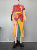 Digital high-definition printed pleated dress