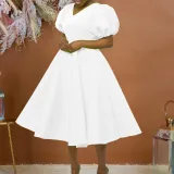 Fashion V-neck Bubble Sleeve Large Dress