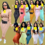 Sleeveless Shoulder Pad T-shirt One Step Dress Solid Two Piece Set