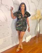 Personalized sexy large lapel camouflage tight dress
