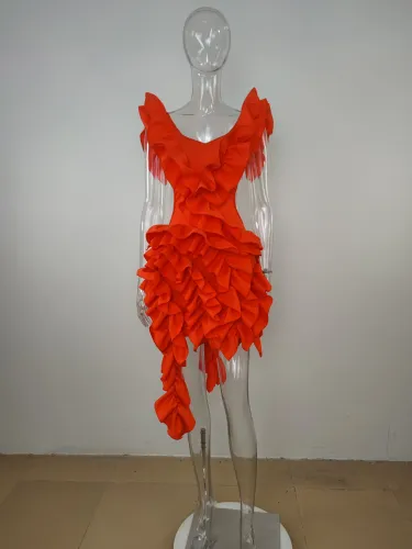 Sleeveless Pleated Open Back Small Dress with Irregular Curled Edge Sexy Dress