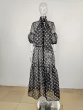 Polka dot dress short sleeved high waisted breasted shirt long skirt