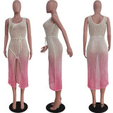 Women's casual gradient handmade knitted vest beach skirt
