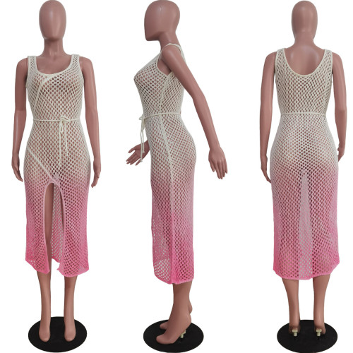 Women's casual gradient handmade knitted vest beach skirt