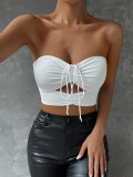 Drawstring Tank Top Wrapped Chest Women's Sexy Hollow Out Ultra Short Top Women's Underlay Bra