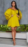 Satin Solid Color Temperament Off Shoulder Flowing Short Dress Fashion Sexy Lace up Loose fitting Dress