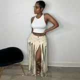 Fashionable and personalized cut-out spicy girl tassel skirt