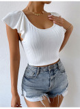 Petal Sleeve Short Sleeve Tank Top Slim Fit Short Elegant Knitted Bottom Shirt Women's Short T-shirt