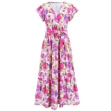 V-neck Ruffle Sleeve Dress Bohemian Printed Long Dress