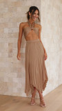 Sexy and versatile pleated skirt set, casual vacation lace up two-piece set