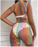 High elasticity perspective outfit hollowed out fishing net sexy colorful stripe series fun net clothing