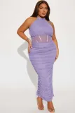 Hanging Neck Sleeveless Mesh Double Layer Split Sexy Evening Dress