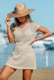 Women's Solid Color Sexy Knitted Hollow Beach Bikini Swimwear Cover Up Sun Protection Clothing