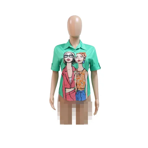 Fashion printed top casual square neck short sleeved loose fitting top