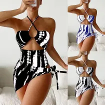 Multicolor One Piece Two Piece Swimwear Printed Hanging Neck Swimwear