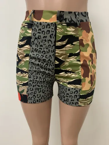 Women's cotton button zipper camouflage slim fitting sexy shorts