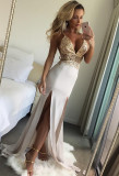 Evening Dress Strap Sexy Wedding Bridesmaid Dress Deep V Split Slim Fit Open Back Dress