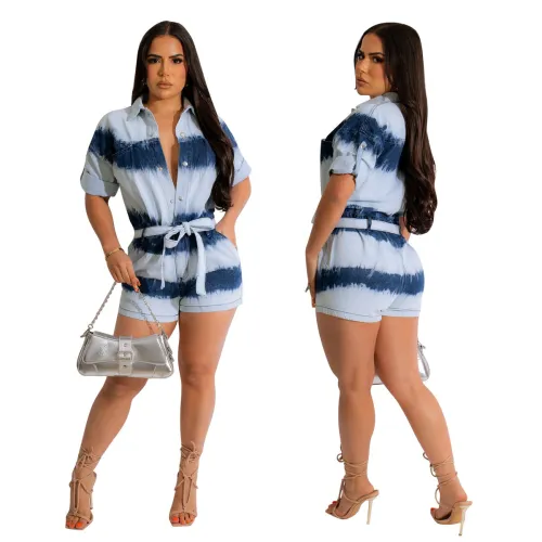 Sexy pad dyed short sleeved jumpsuit shorts