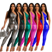 Women's jumpsuit metallic sleeveless tight sexy jumpsuit