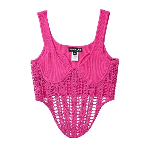 Sexy Elastic Slim Fit Hollow Hook Flower Knitted Tank Top Women's Solid Backless Strap