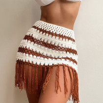 Fashionable Beach Holiday Skirt Knitted Hand Hook Spliced Colorful Fringe Bikini Overlay Half length Short Skirt