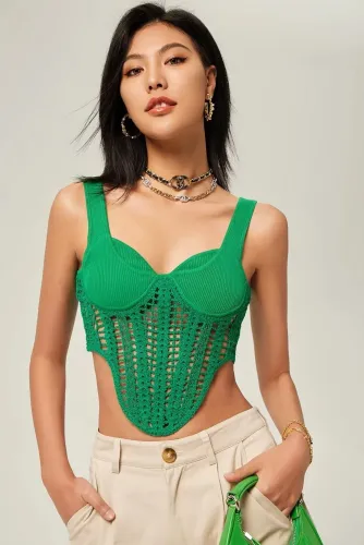 Sexy Elastic Slim Fit Hollow Hook Flower Knitted Tank Top Women's Solid Backless Strap