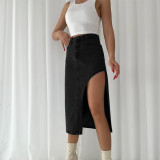 Slim Fit Hundred Pagoda Skirt Women's Trendy One Side Split Denim Half Skirt