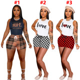 Women's Fashion Casual Tank Top Shorts Slim Fit Printing Two Piece Set